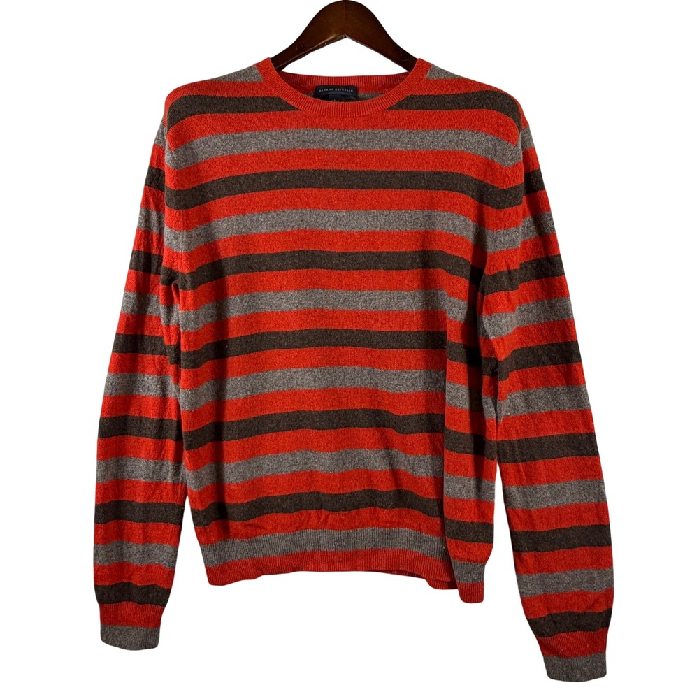 Banana Republic Wool Cashmere Blend Sweater Men's L Orange Gray Striped Crewneck